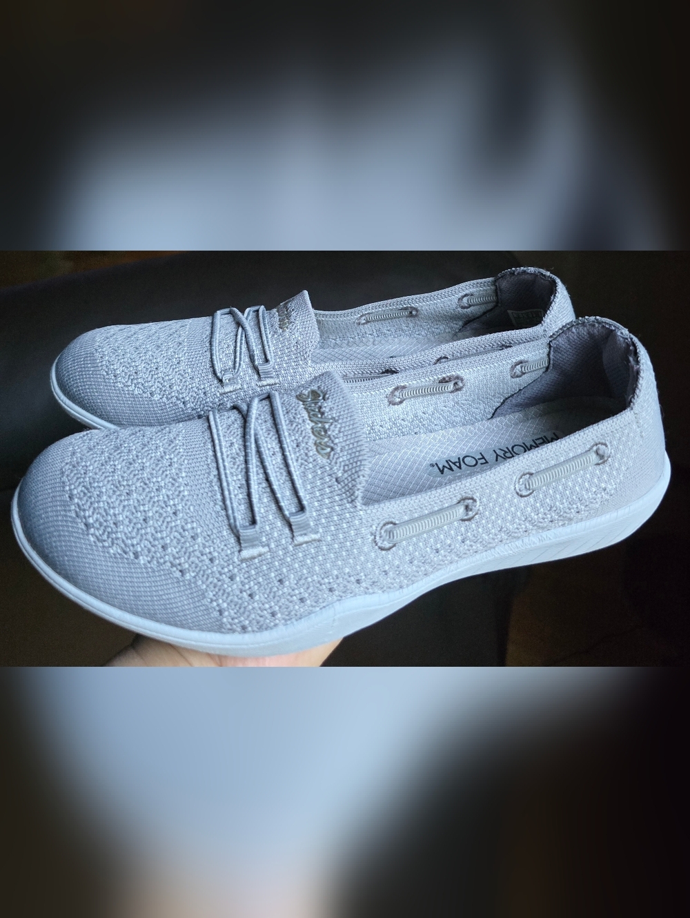 Sz 9 Women's SKECHERS NEWBURY Knit Grey Slip-on Casual Shoes